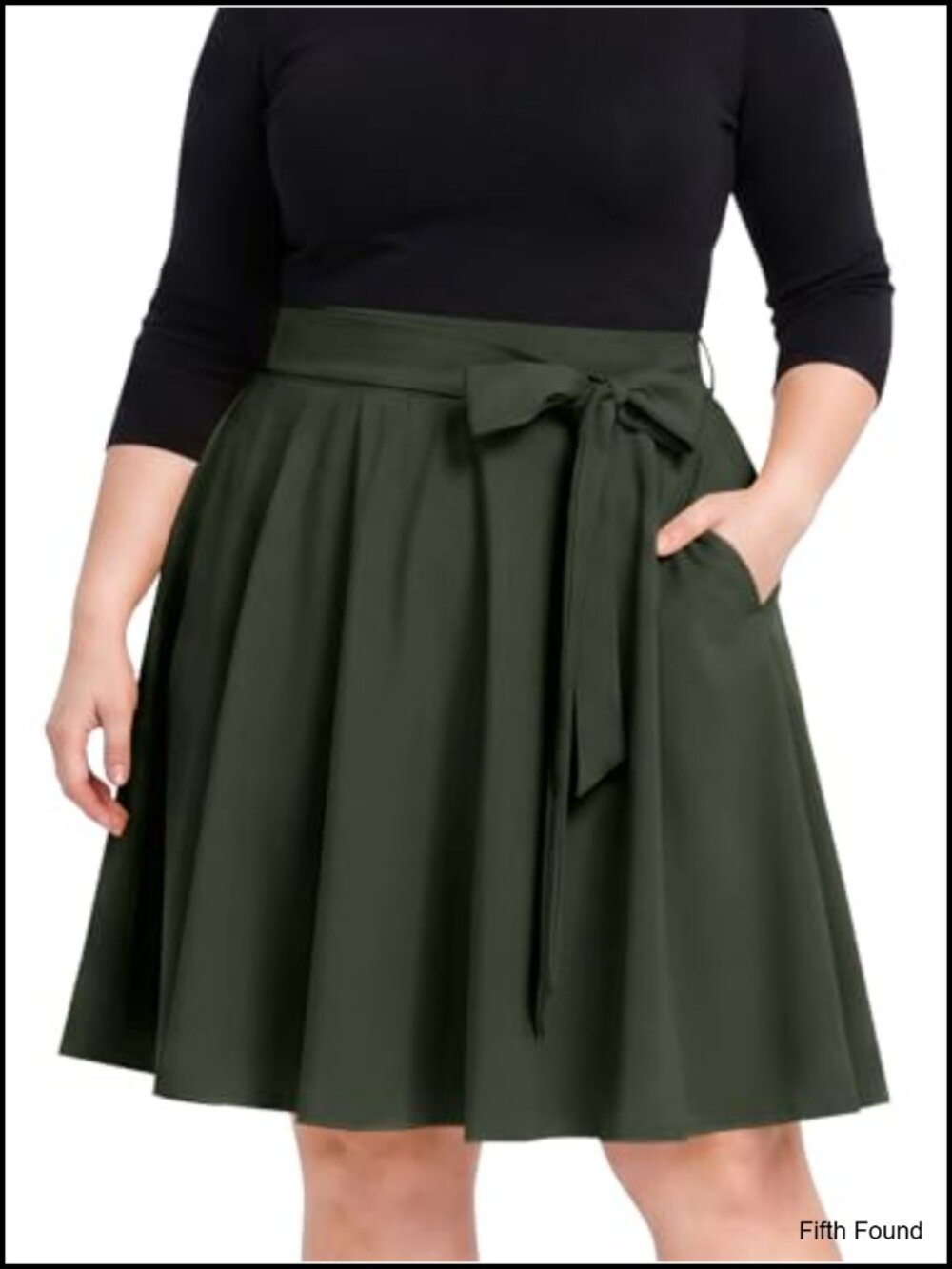 Moon Wood Plus Size A-Line Midi Skirt High Waist Pockets